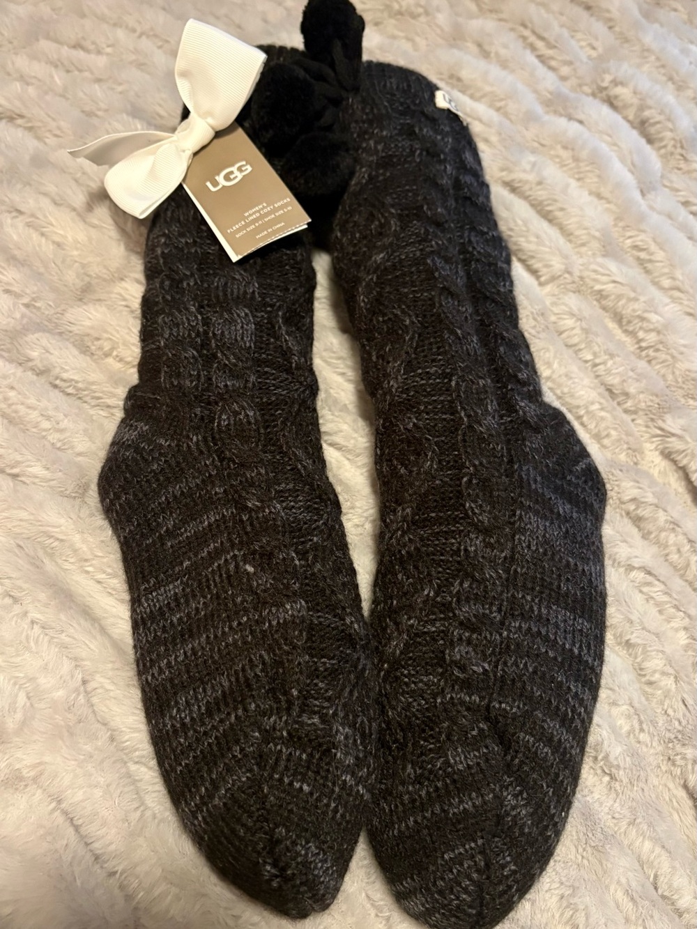 UGG Charcoal Pom Cable Knit Slipper Socks